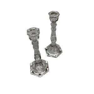 Unbranded Crystal Candle Holders Set of 2 Candle Sticks Clear Formal Dining
